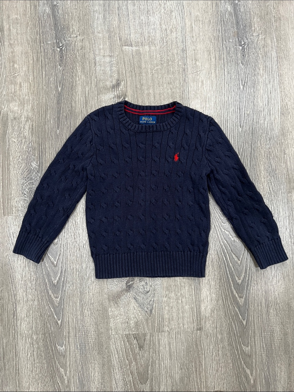 Polo by Ralph Lauren Navy Cable-Knit Sweater with Red Pony